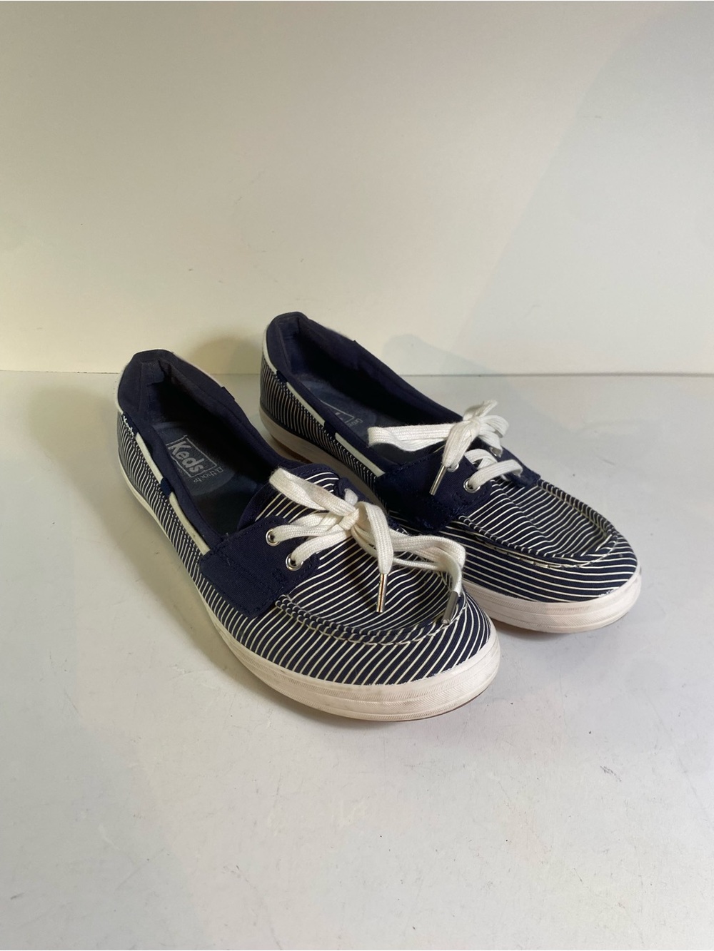 Keds Ortholite Slip On Navy White Pinstriped Canvas Boat Shoes Size 9